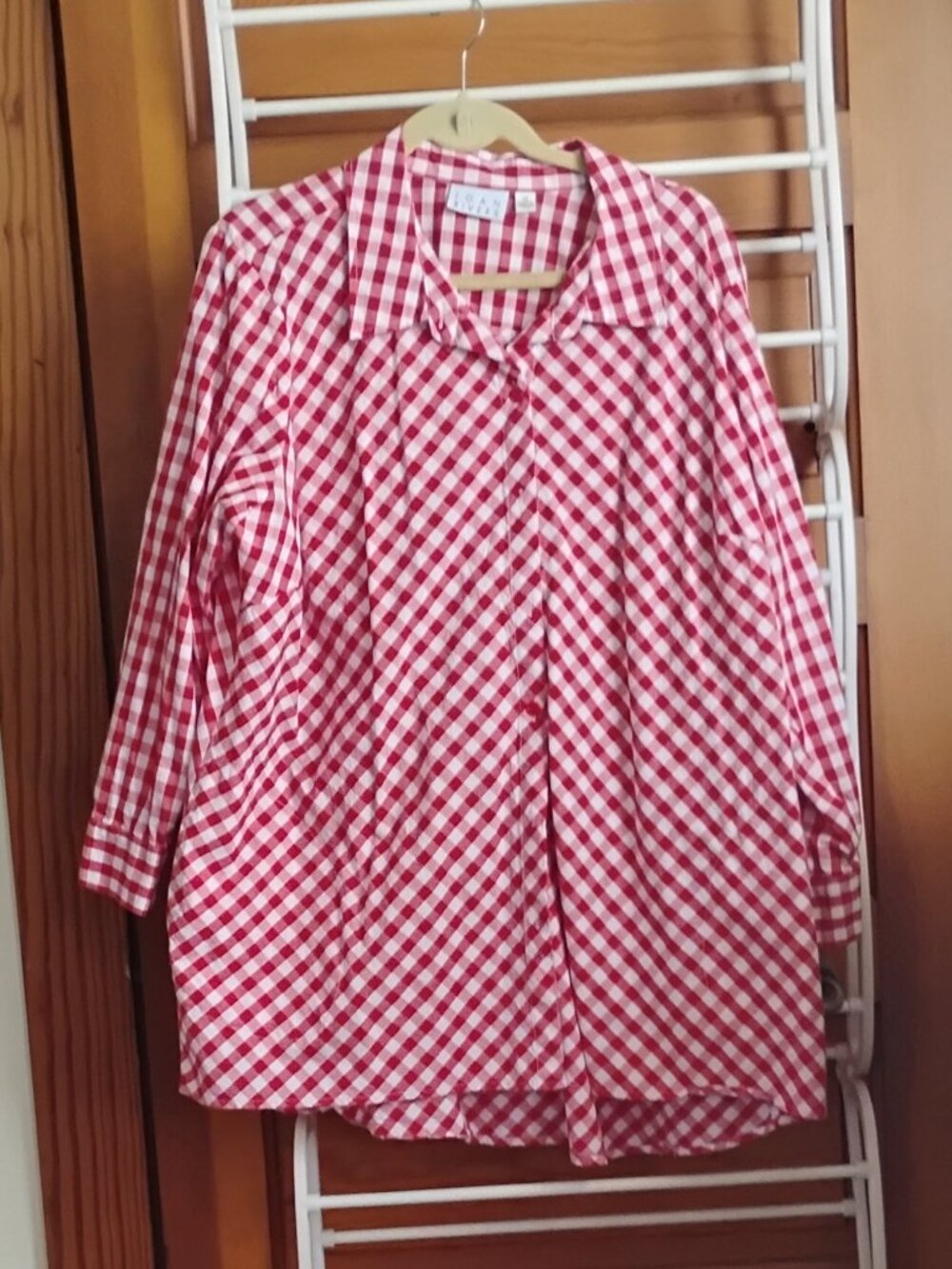 Red white check cotton blouse Joan Rivers sz 2x